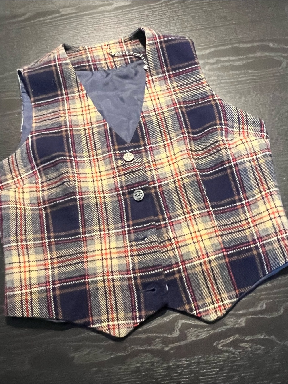 Vintage Navy Plaid Wool Vest